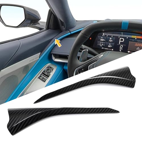 Jogon Dry Carbon Fiber Inner Door Speaker Upper Trim for Corvette C8 Z51 Z06 Stingray HTC Coupe 2020 2021 2022 2023 2024 2025 Dashboard Side Cover Panel Glossy CF